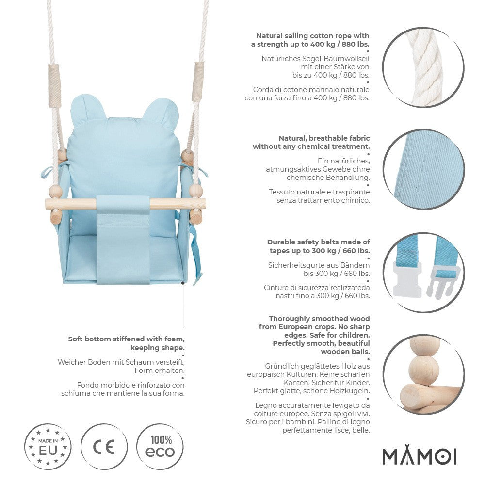 MAMOI® Balancoire interieur pour bebe et enfants, Siege balançoire en bois et en coton pour bébé, Balansoire pour enfant, Balancelle scandinave, Baby swing-1