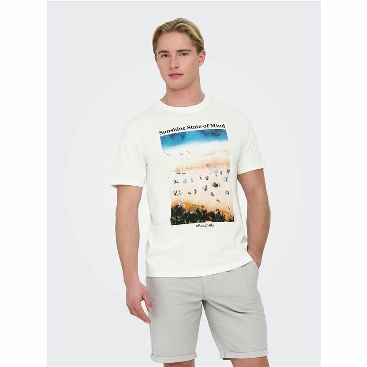 T-shirt à manches courtes homme Only & Sons Onskolton Reg Beach Blanc