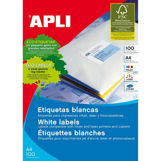 Adhesive labels Apli 1274 100 Sheets 105 x 37mm White Brass