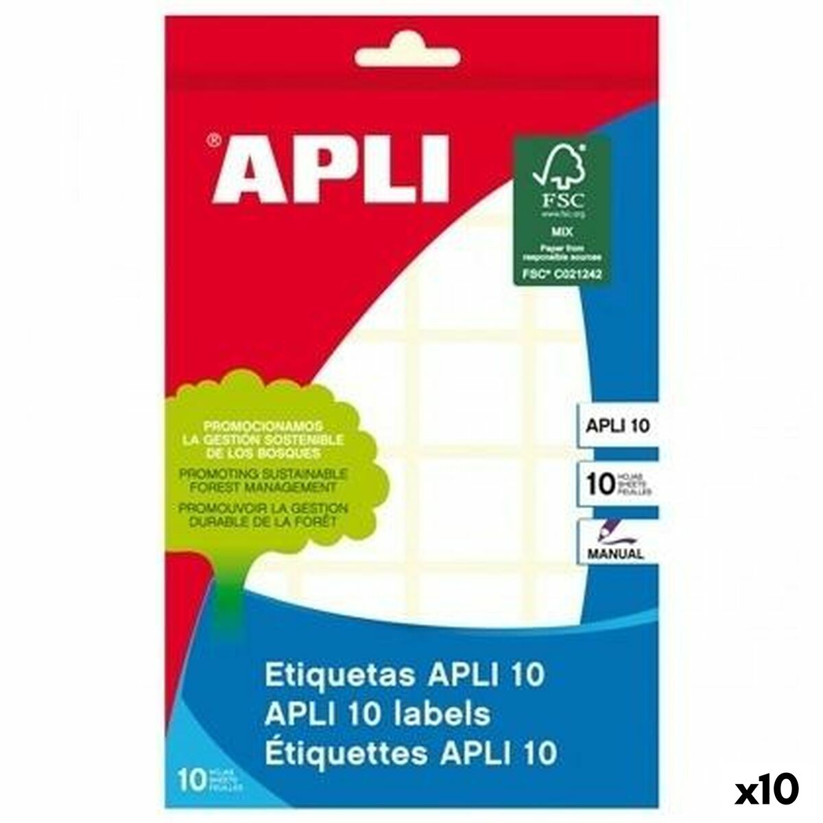 Klebeetiketten Apli Weiß 10 Blatt 31 x 100 mm (10 Stück)