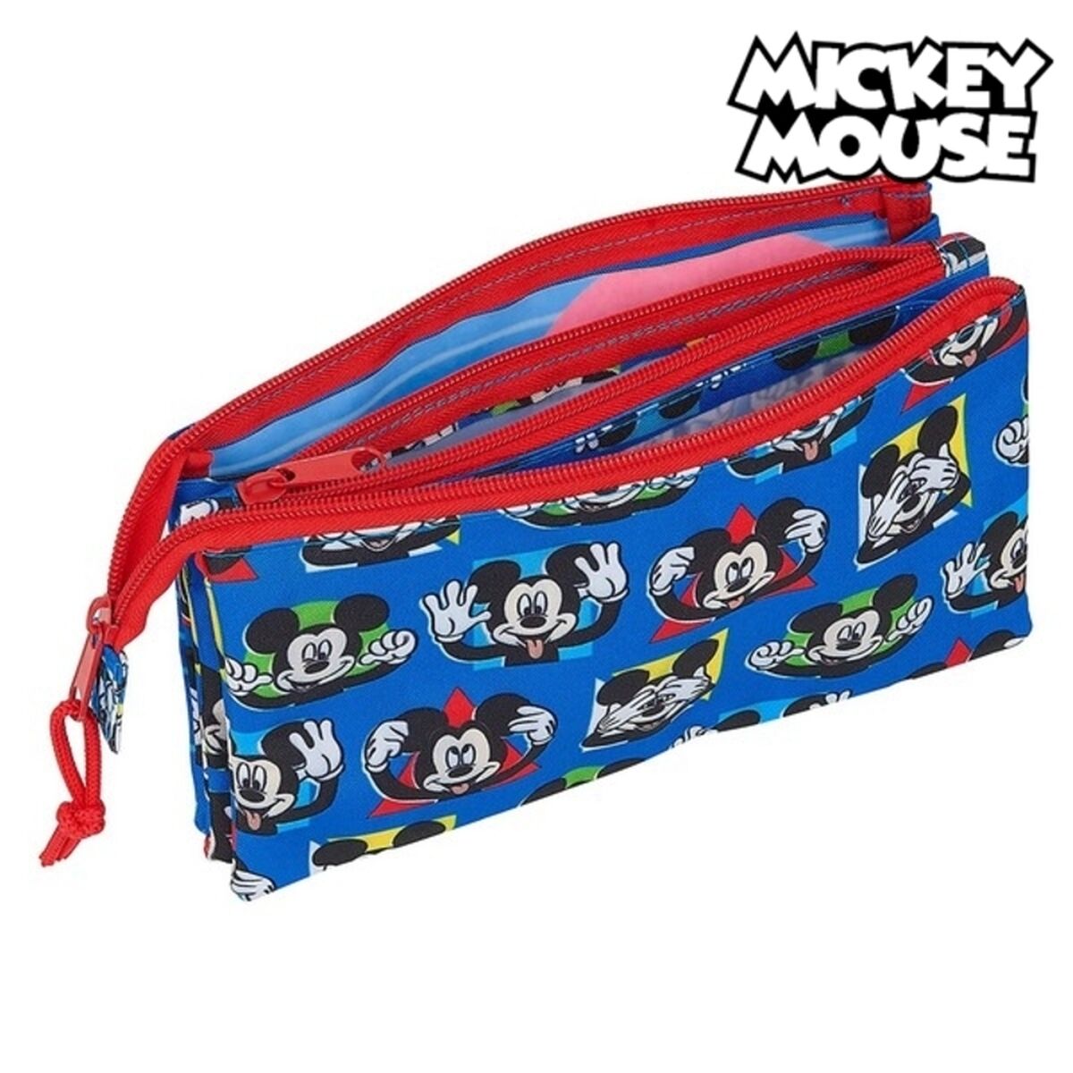 Dreifaches Mehrzweck-Etui Mickey Mouse Me time Rot Blau 22 x 12 x 3 cm