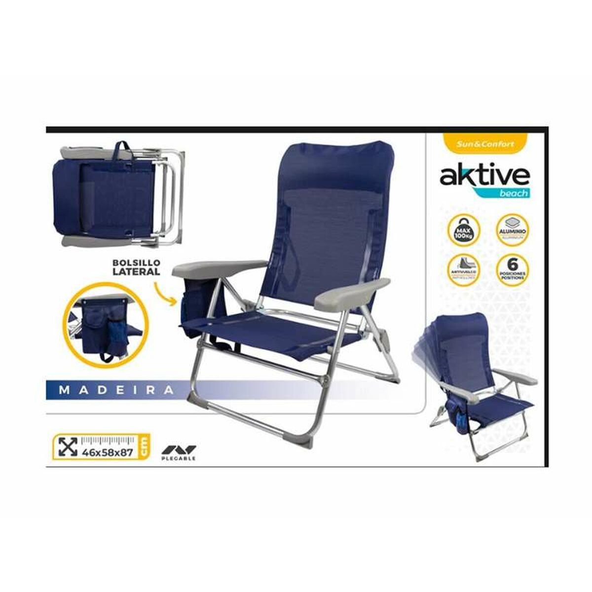 Beach Chair Colorbaby Madeira Foldable Navy Blue 46 x 58 x 87 cm