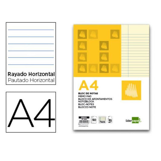 Notepad Liderpapel PR03 Yellow A4 50 Sheets