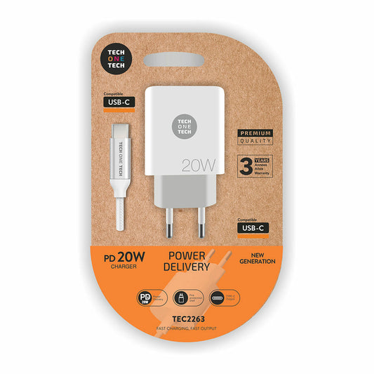 Chargeur Mural + Câble USB-C Tech One Tech Blanc 20 W