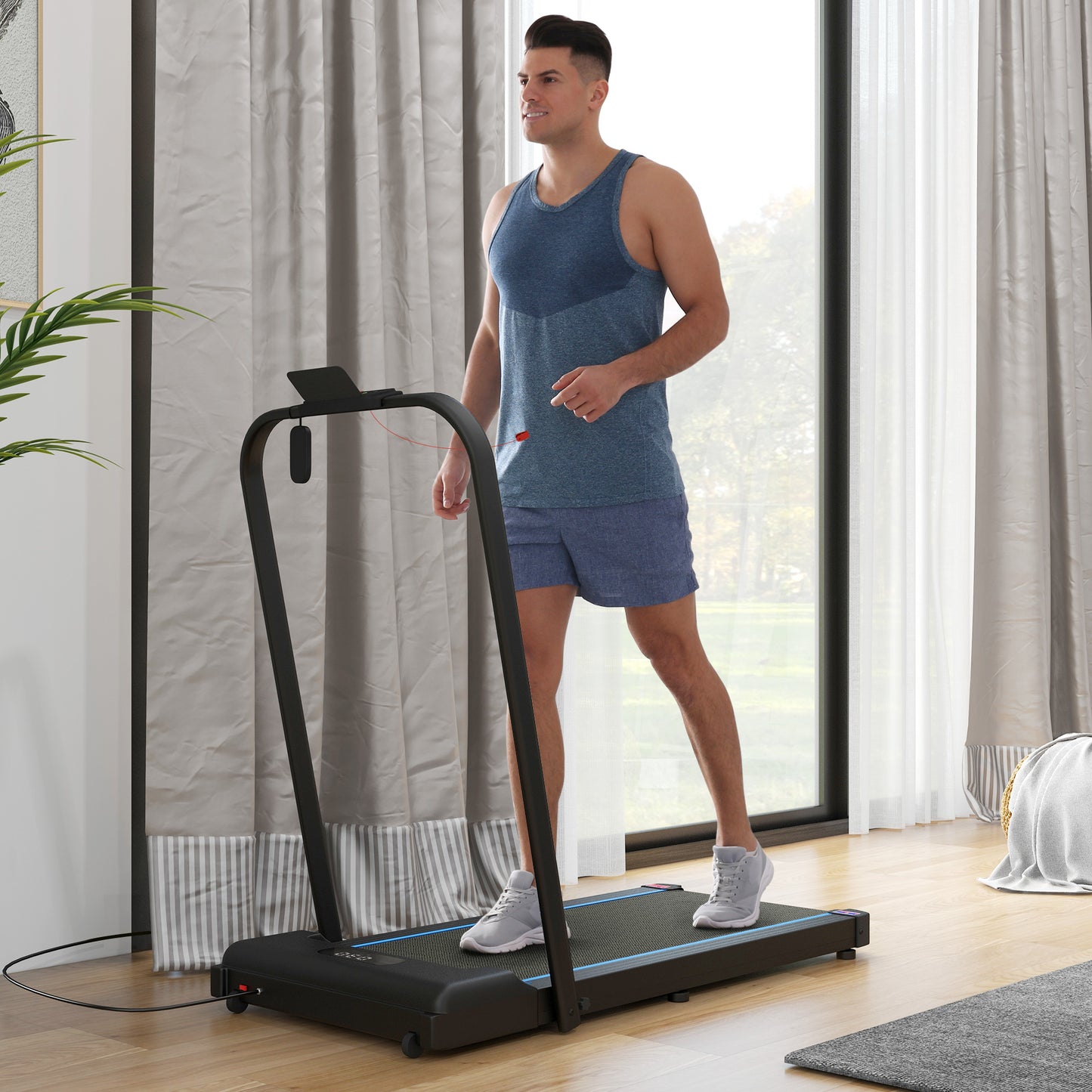 SPORTNOW 2.5HP Walking Pad, 1-6km/h Folding Treadmill with Remote Control and LED Display for Home Gym Office, Blue-8