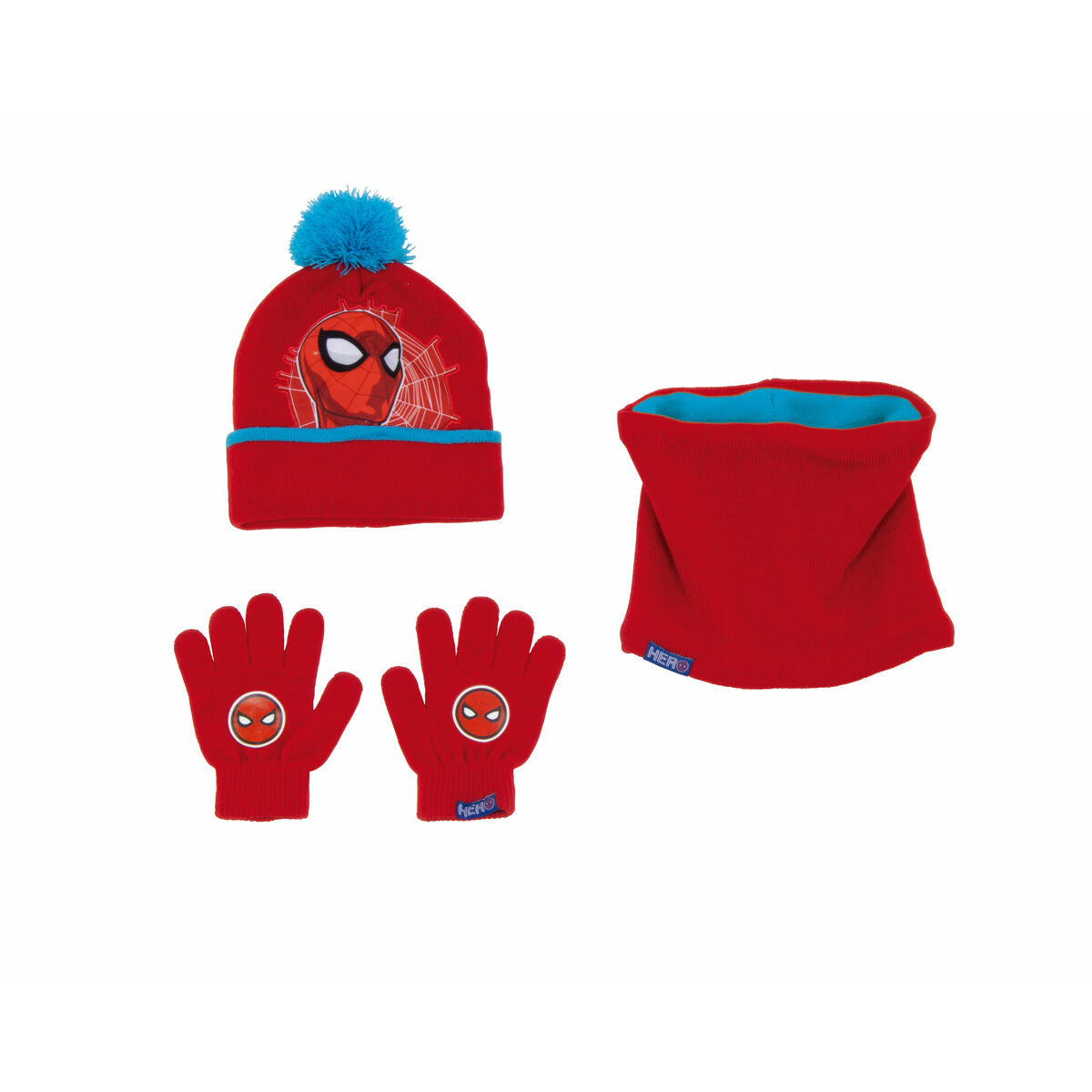 Hat, Gloves and Neck Warmer Spider-Man Great power Blue Red-0