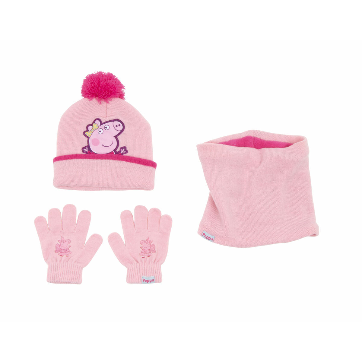 Hat, Gloves and Neck Warmer Peppa Pig Cosy corner Pink-0