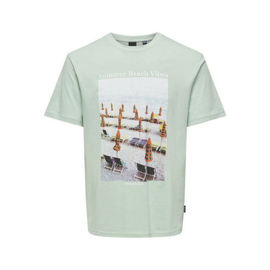 Herren Kurzarm-T-Shirt Only & Sons Onskolton Reg Beach Surf grün