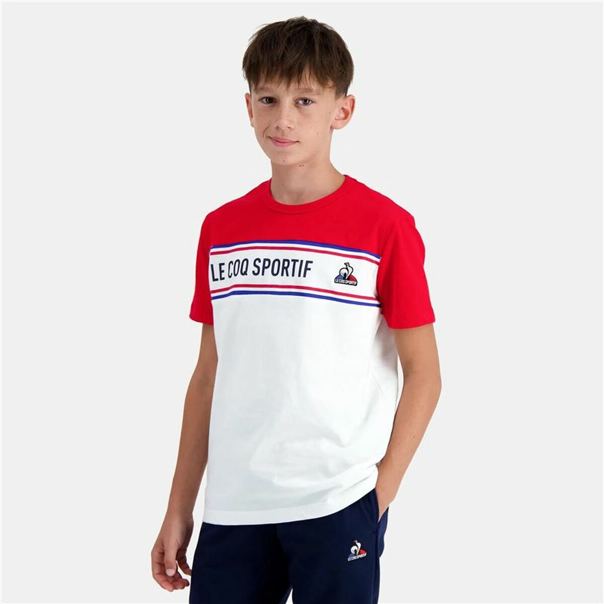 Jungen Kurzarm-T-Shirt Le coq sportif  N°2 Tricolore Weiß