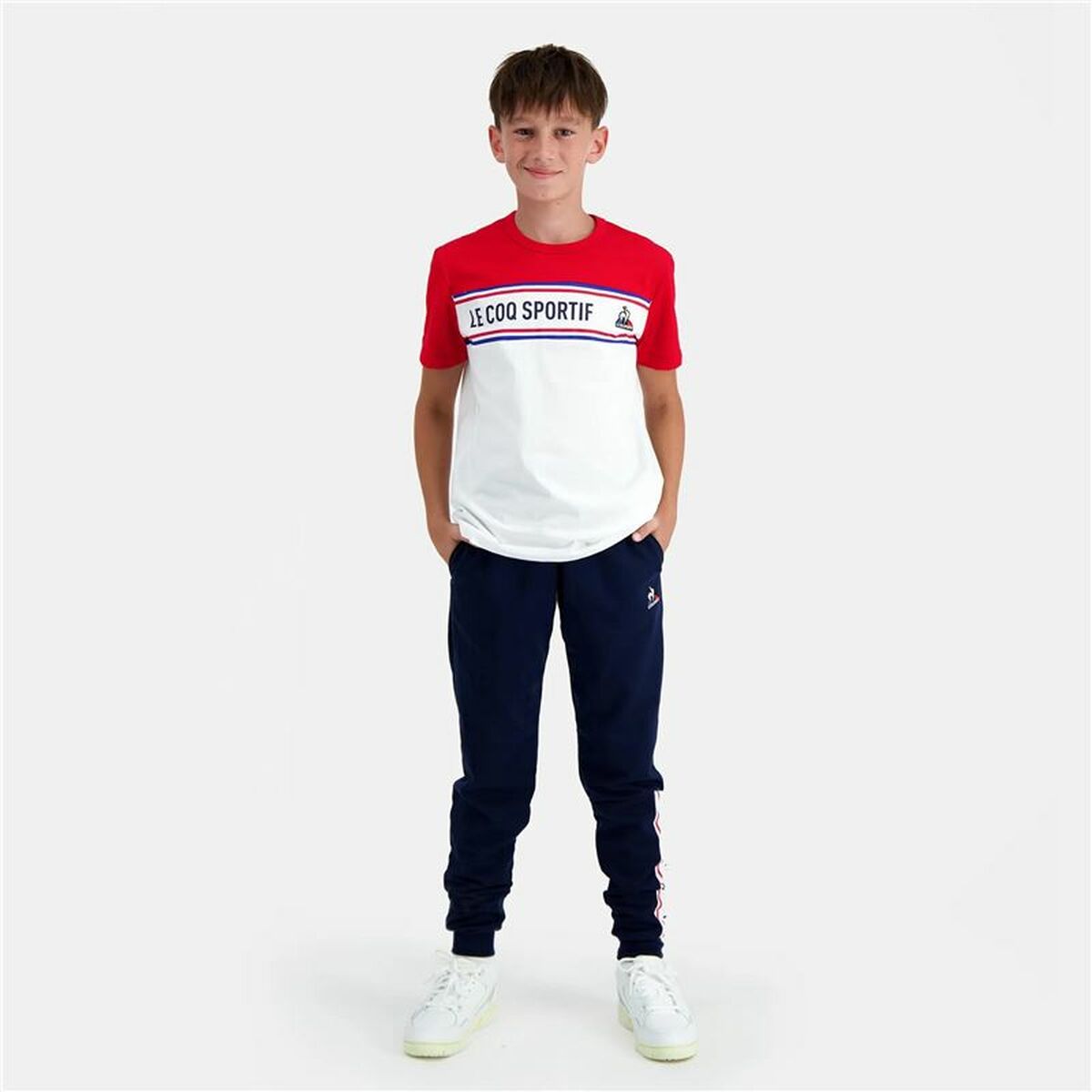 T-shirt à manches courtes enfant Le coq sportif  N°2 Tricolore Blanc