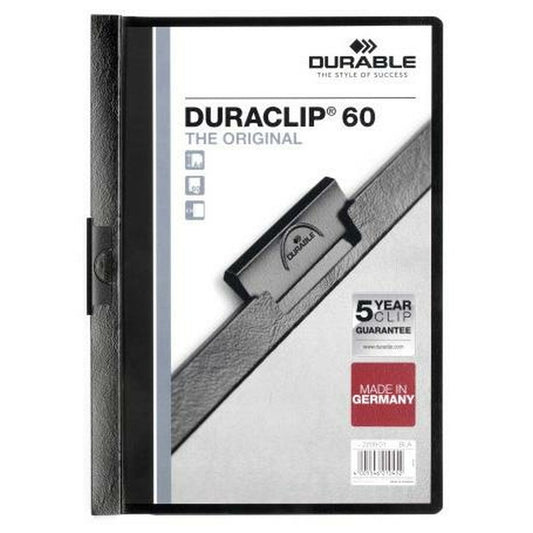 Document Folder Durable Duraclip 60 Black Transparent A4 25 Pieces