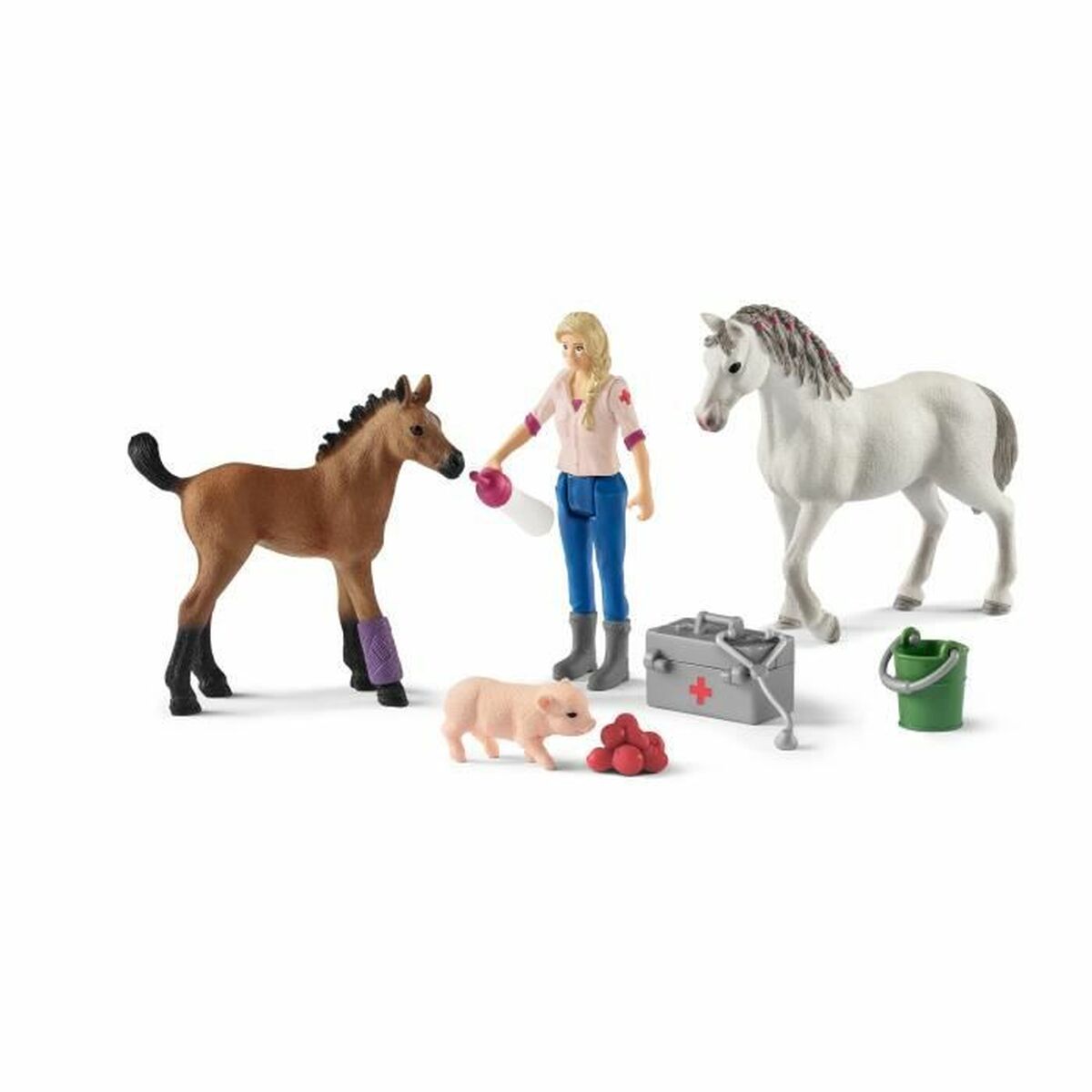 Playset Schleich Vet visiting mare and foal Pferd Kunststoff