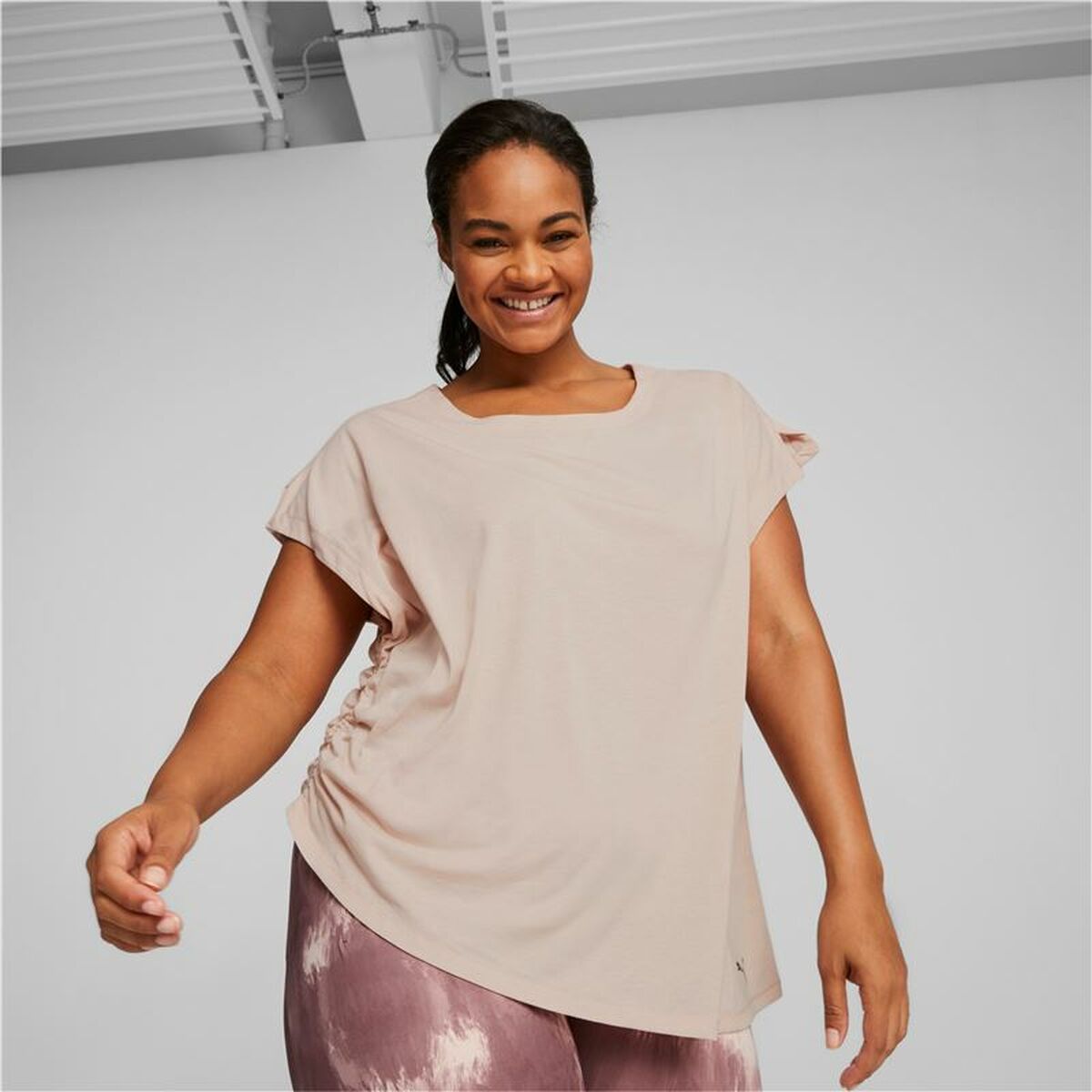 Women’s Short Sleeve T-Shirt Puma Studio Foundation Beige Light Pink
