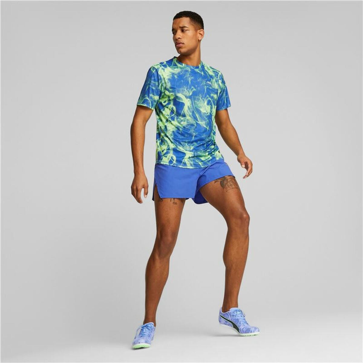 Men’s Short Sleeve T-Shirt Puma Run Favorite Blue Green