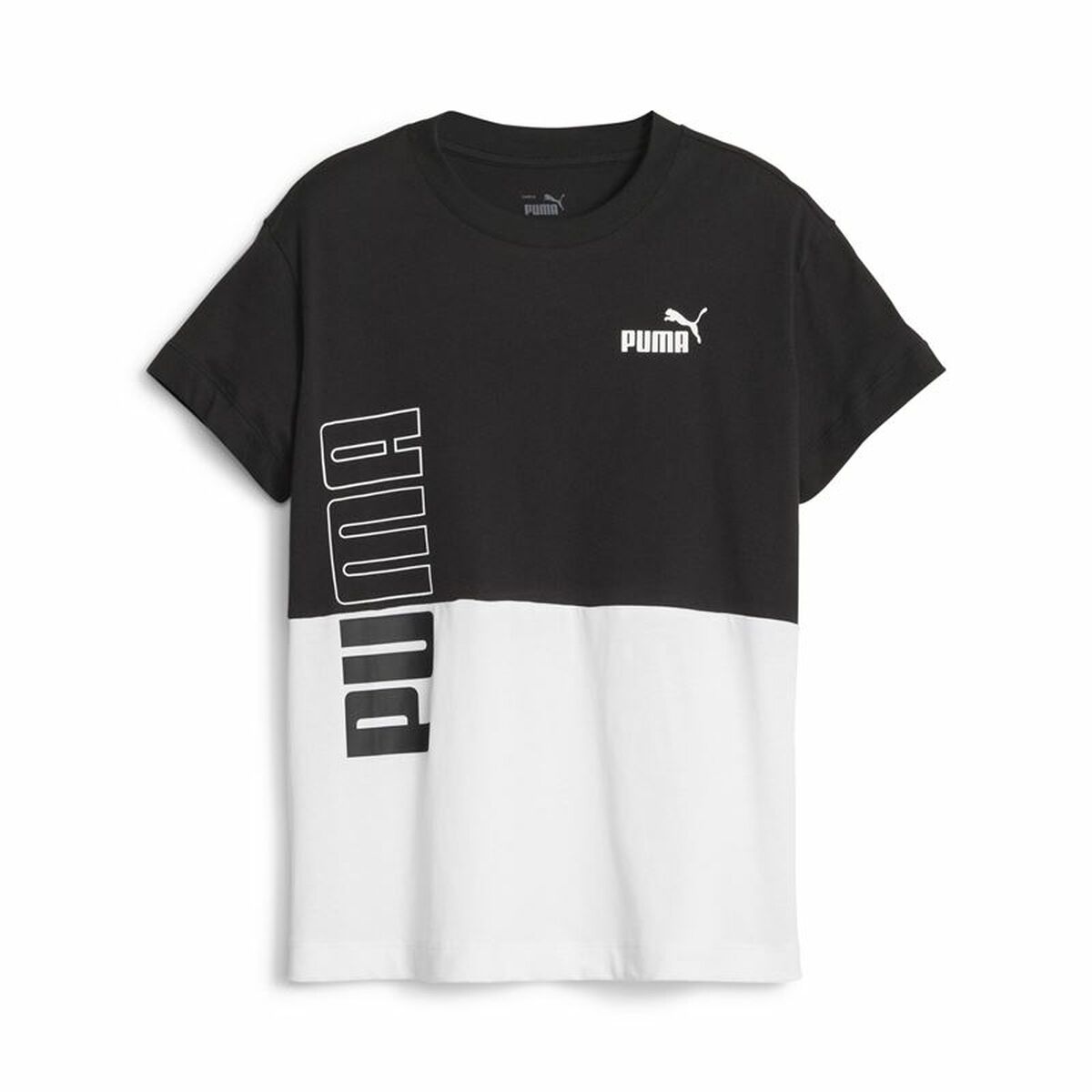 Kurzarm-T-Shirt für Kinder Puma Power Colorblock Weiß Schwarz