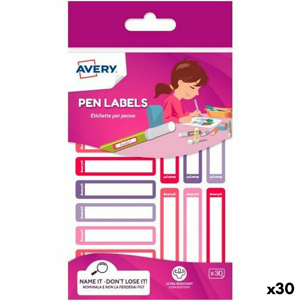Adhesive labels Avery Pink Violet Polyethylene 50 x 10 mm (30 Units)