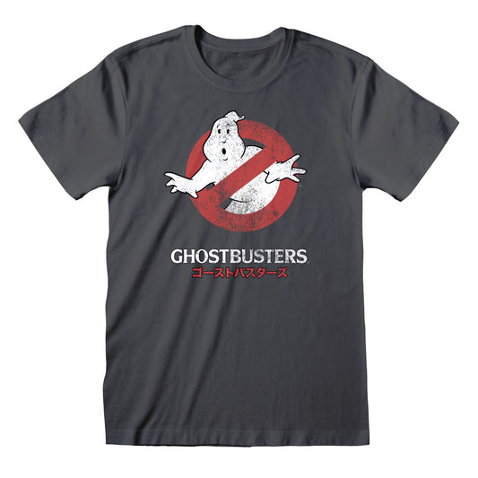 Unisex Kurzarm-T-Shirt The Ghostbusters Japanese Text Dunkelgrau