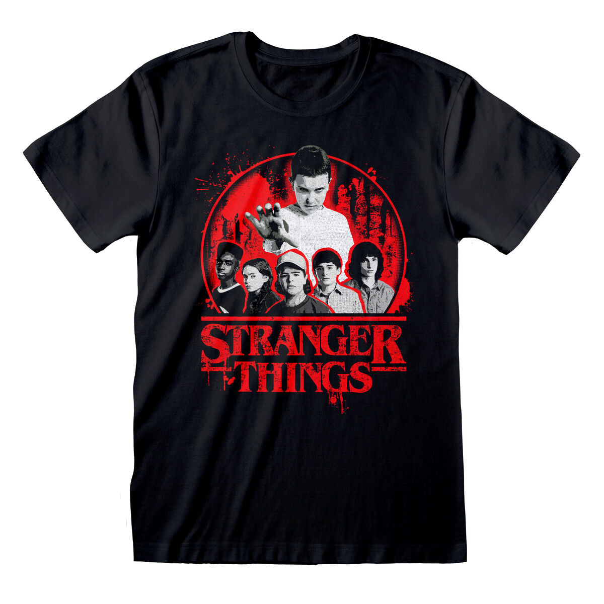 Kurzarm-T-Shirt Stranger Things Circle Logo Schwarz Unisex