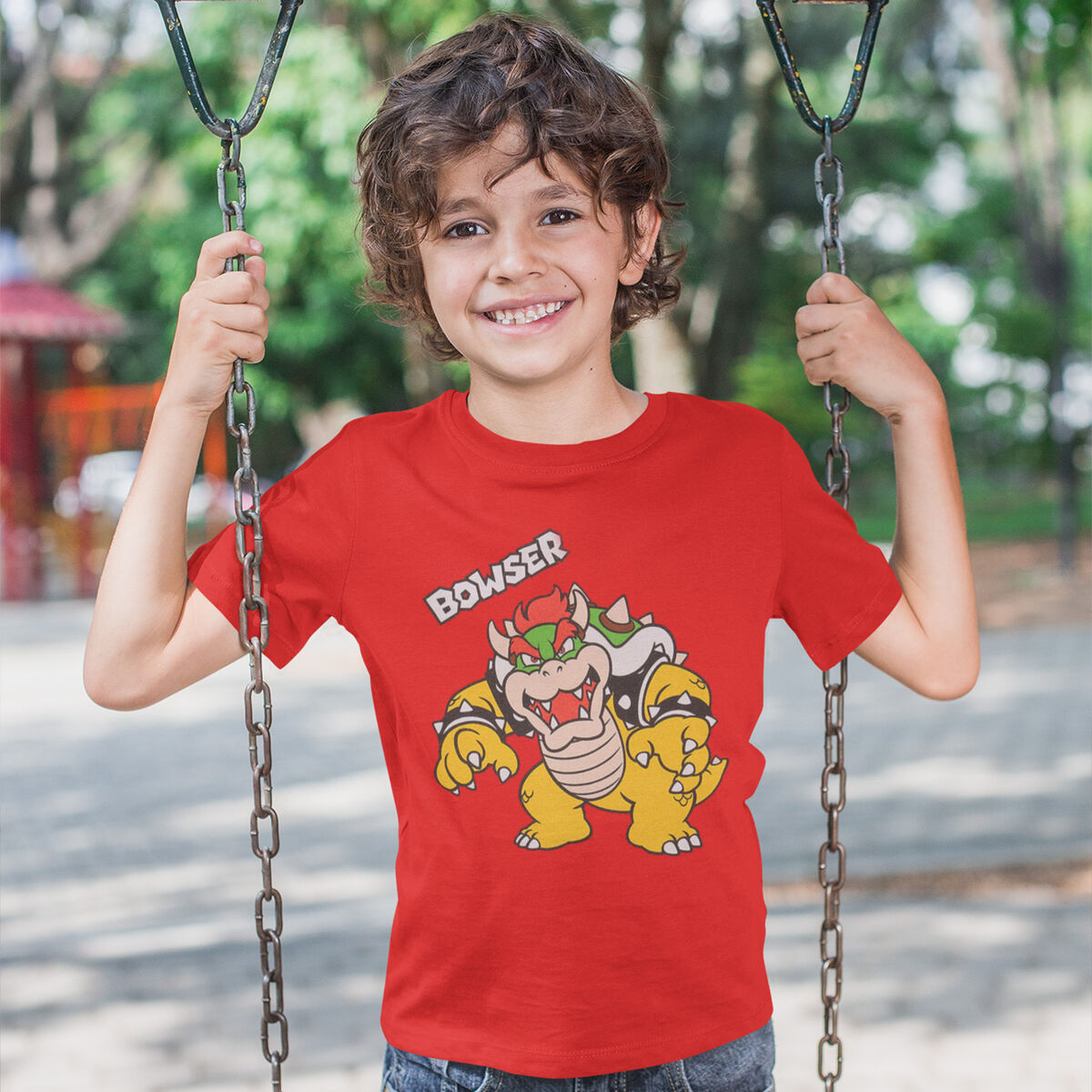 T shirt à manches courtes Enfant Super Mario Bowser Text Rouge