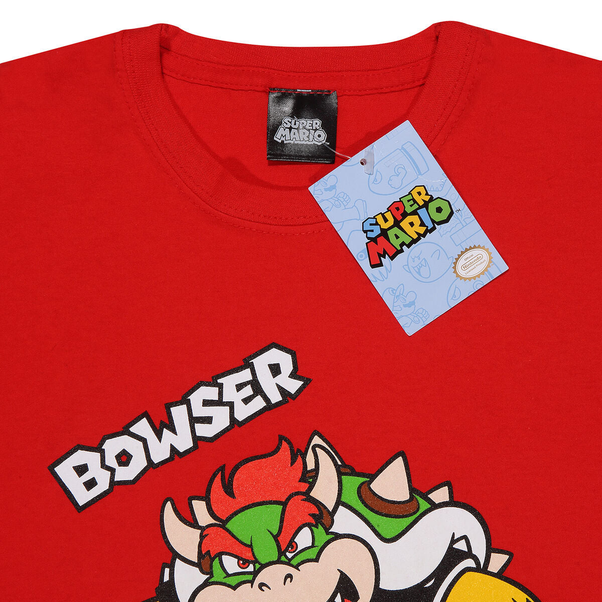 Kurzarm-T-Shirt für Kinder Super Mario Bowser Text Rot