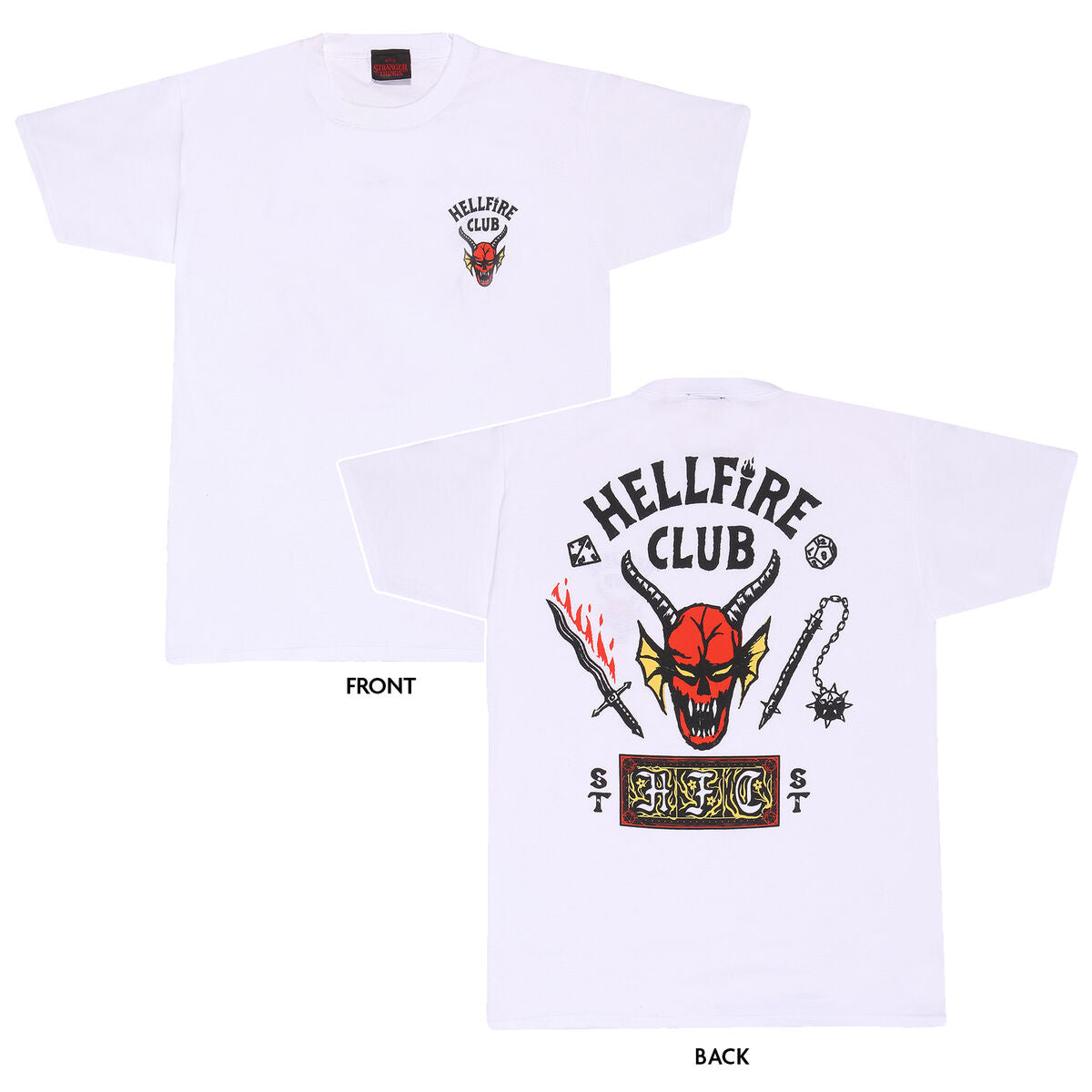 Short Sleeve T-Shirt Stranger Things Helfire Club White Unisex