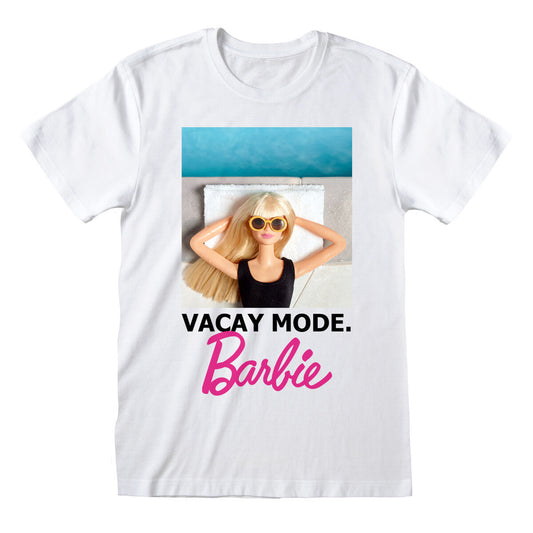 T shirt à manches courtes Barbie Vacay Mode Blanc Unisexe