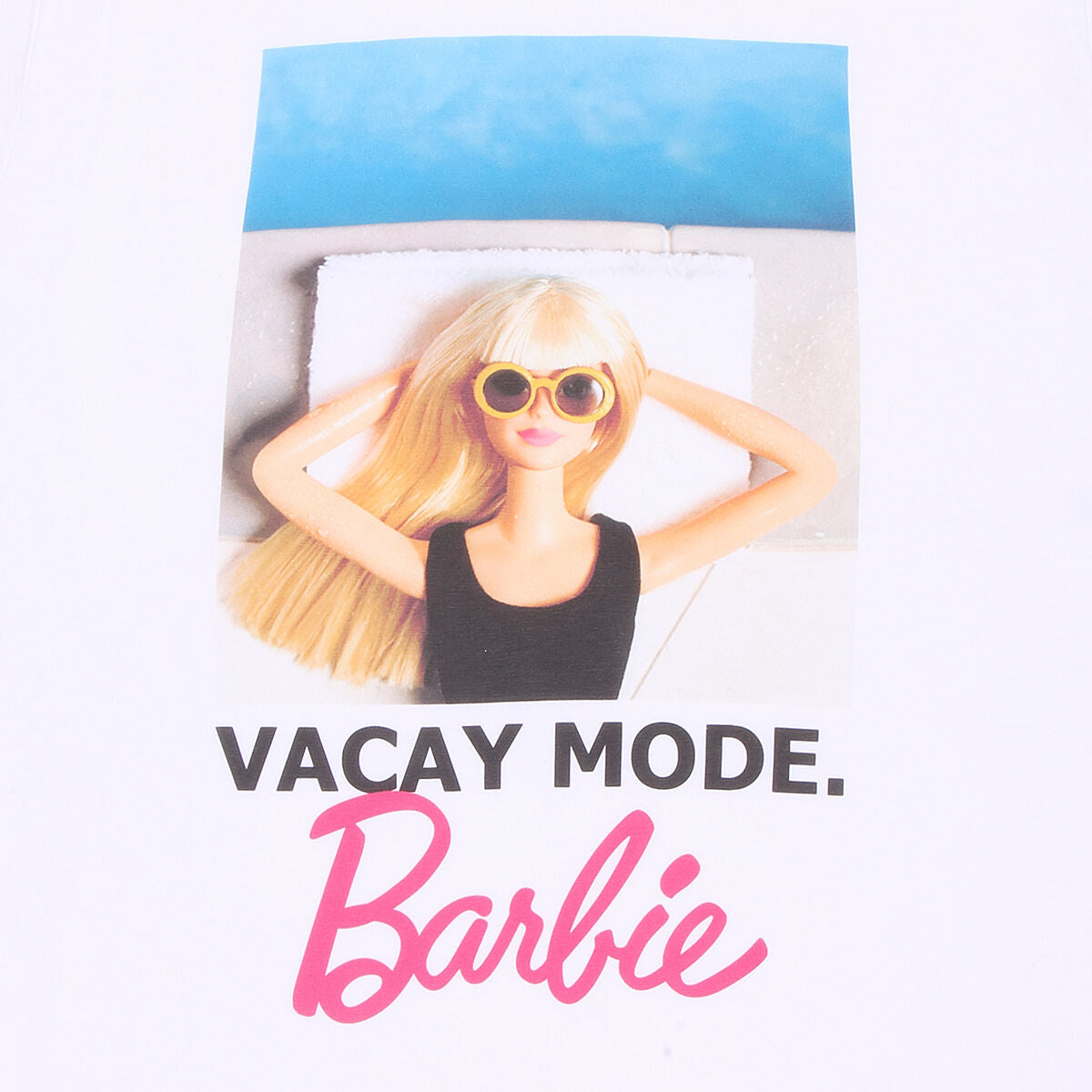 T shirt à manches courtes Barbie Vacay Mode Blanc Unisexe