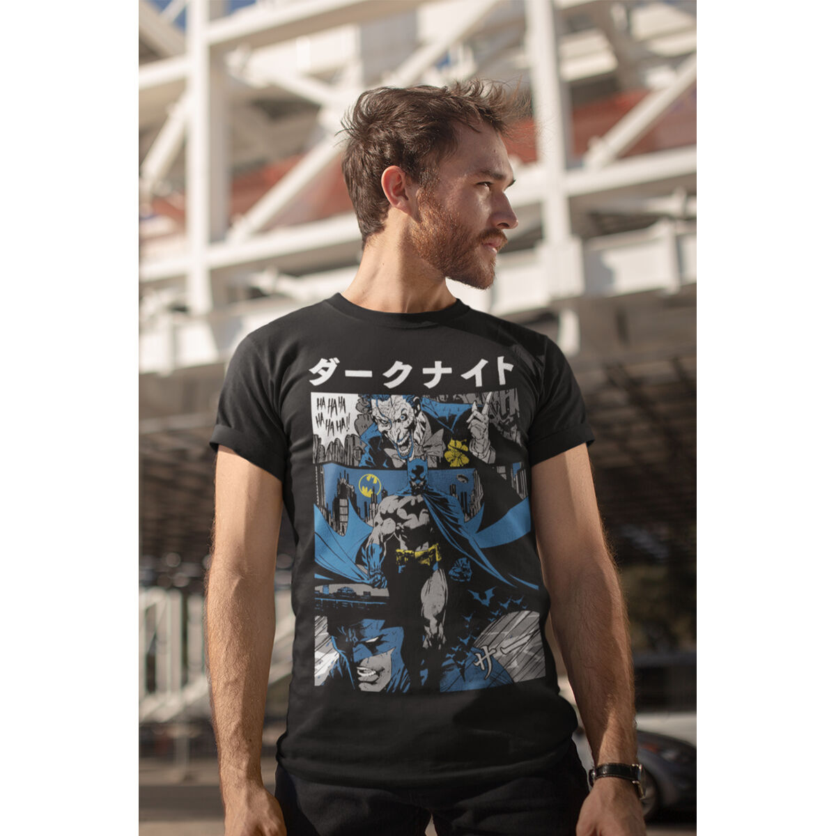 Kurzarm-T-Shirt Batman Manga Cover Schwarz Unisex