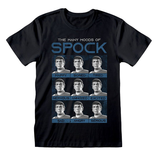 Unisex Kurzarm-T-Shirt Star Trek Many Mood Of Spock Schwarz