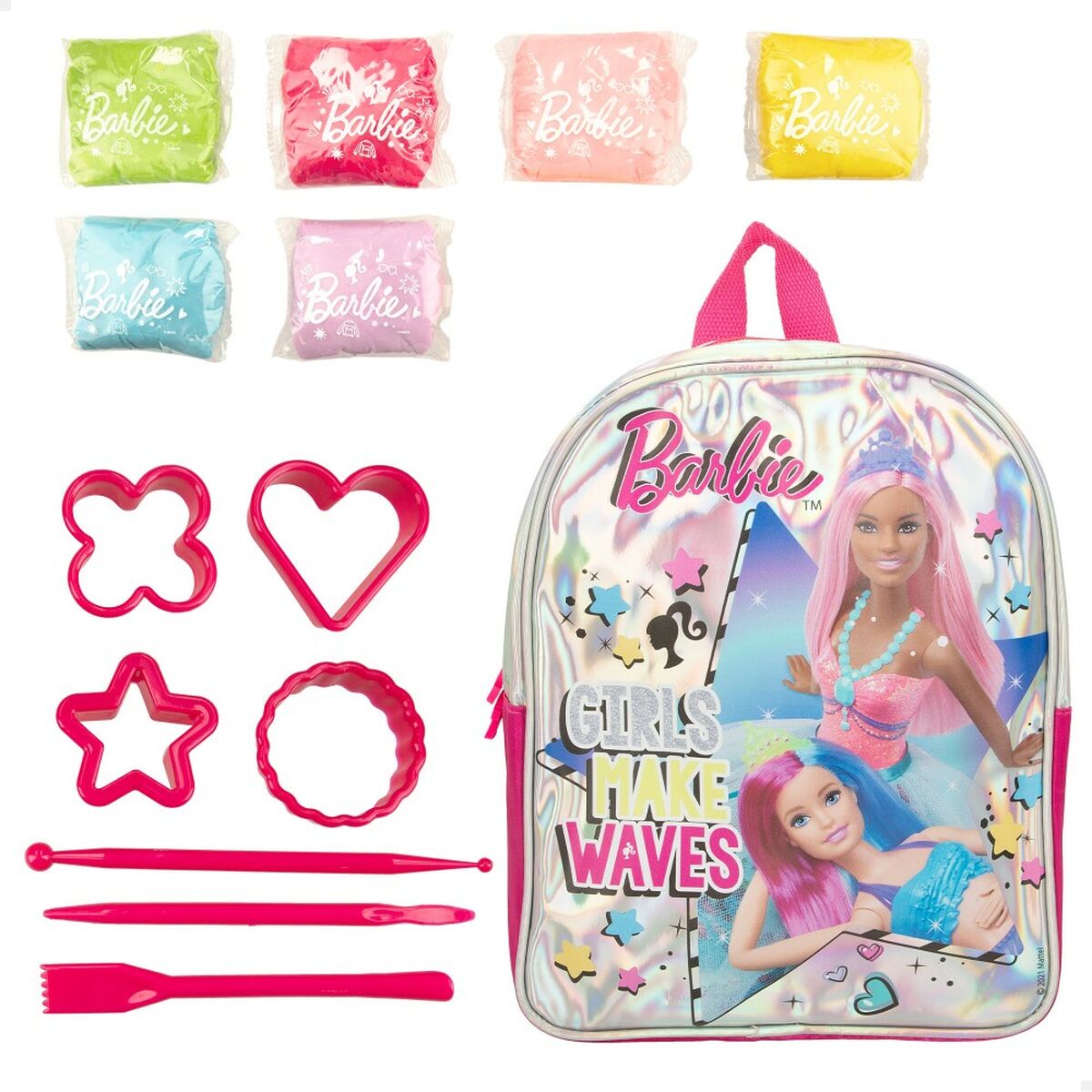 Jeu Créatif de Pâte à modeler Barbie Fashion Sac à dos 14 Pièces 600 g