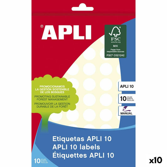 Adhesive labels Apli White 10 Sheets Ø 1,3 cm (10 Units)
