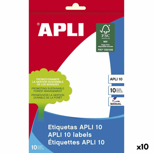 Adhesive labels Apli White Paper 10 Sheets 105 x 149 mm (10 Units)