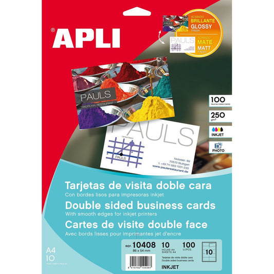 Business cards Apli 10408 White 10 Sheets Double-sided 210 x 297 mm