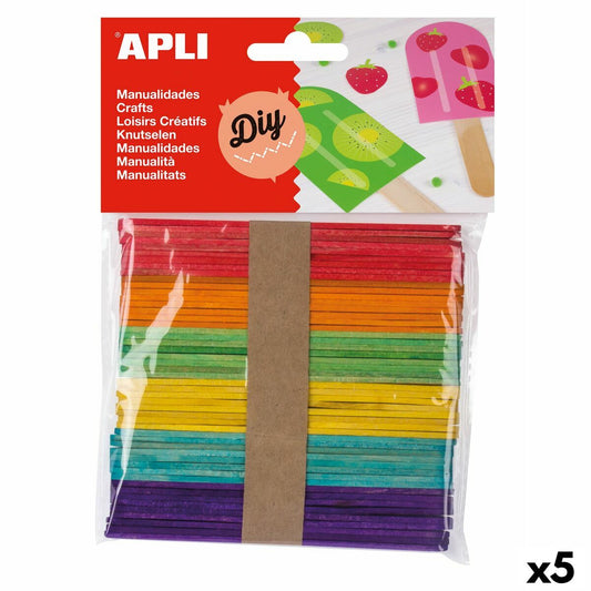 Materials for Handicrafts Apli Multicolour Wood 114 x 10 mm Iced lolly stick (5 Units) (50 Units)