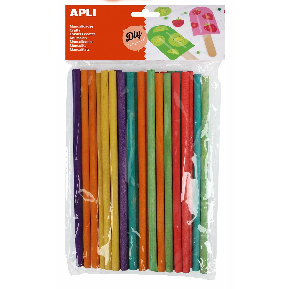 Materials for Handicrafts Apli Multicolour Wood 15 x 0,5 cm Sticks (5 Units)