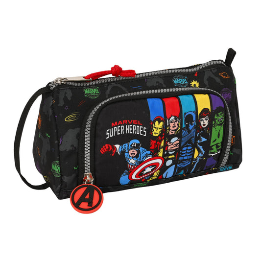 School Case with Accessories The Avengers Super heroes Black 20 x 11 x 8.5 cm (32 Pieces)