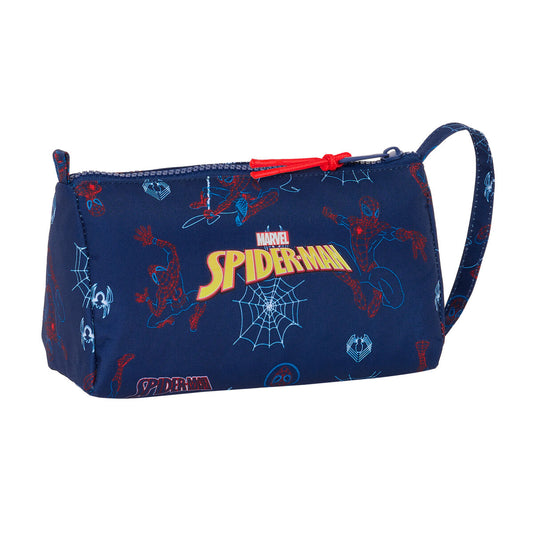 School Case with Accessories Spider-Man Neon Navy Blue 20 x 11 x 8.5 cm (32 Pieces)