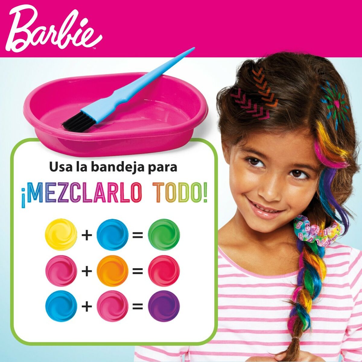 Hair Dressing Set Barbie Rainbow Tie 15,5 x 10,5 x 2,5 cm Hair with highlights Multicolour