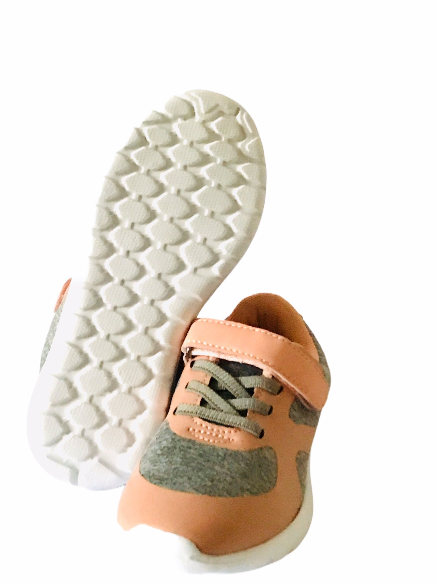 KIDS Peach & Grey Trainers - Glo Selections Kids Shoes