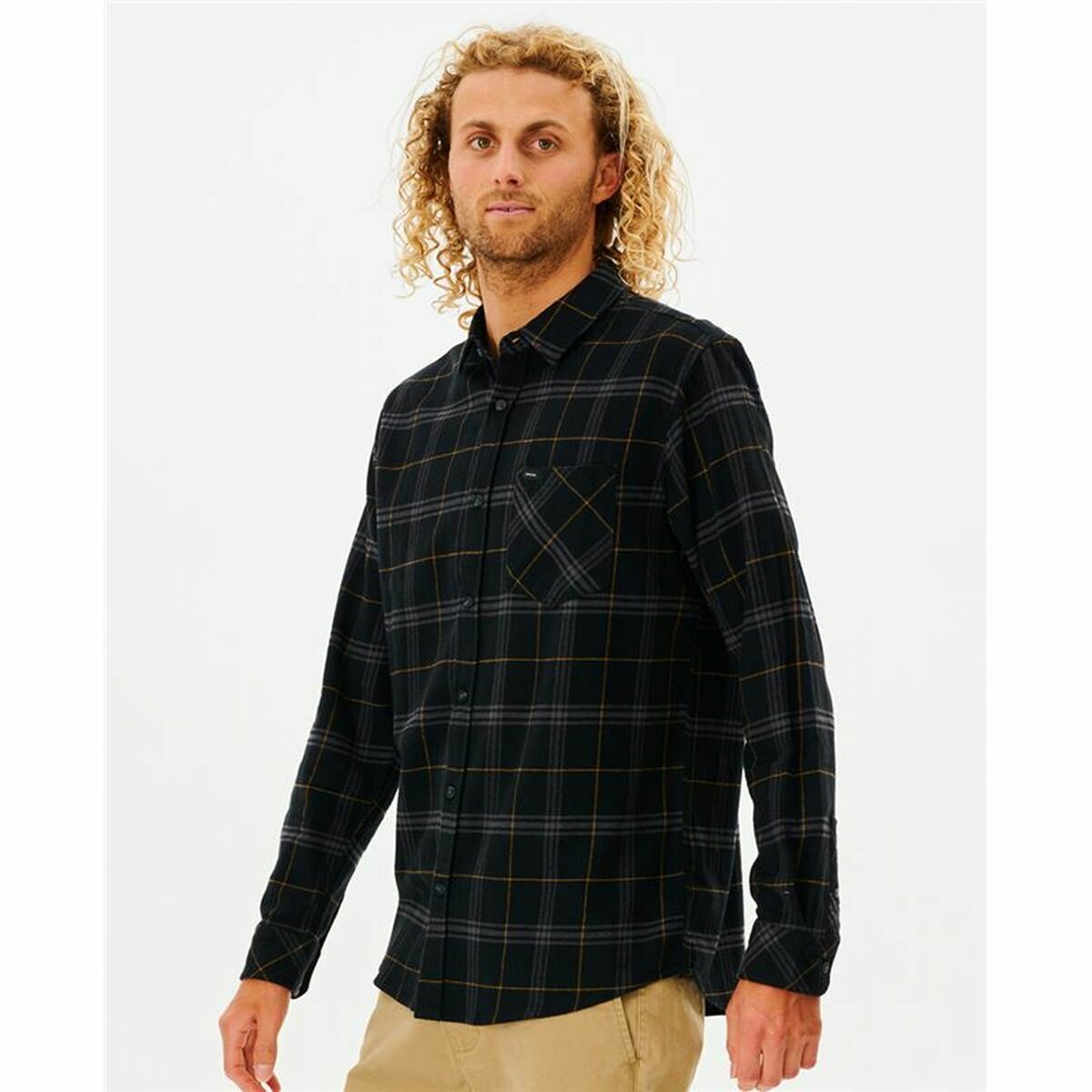 Men’s Long Sleeve Shirt Rip Curl Checked in Flannel Franela Black