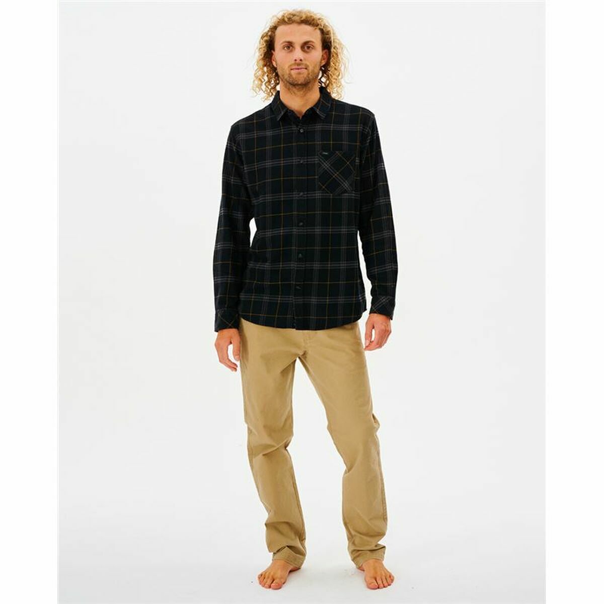 Herren Langarm-Hemd Rip Curl Checked in Flannel Franela Schwarz