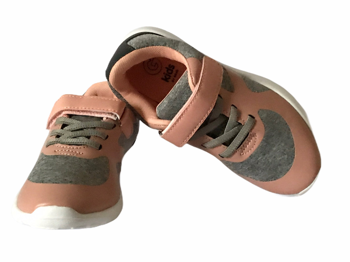 KIDS Peach & Grey Trainers - Glo Selections Kids Shoes