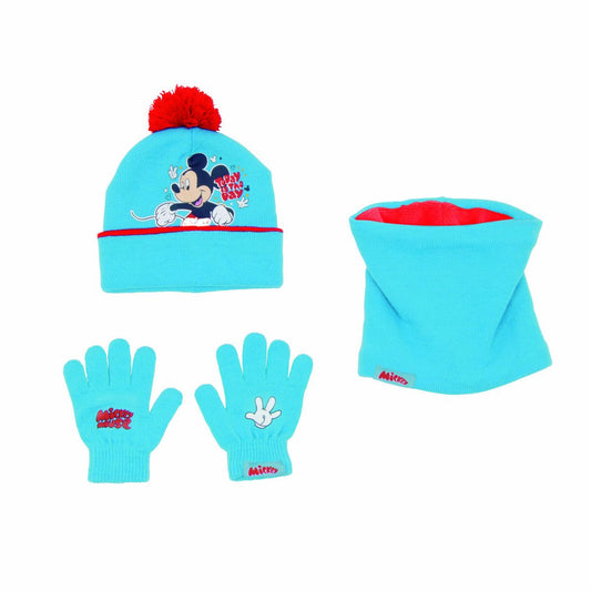 Mütze, Handschuhe und Halstuch Mickey Mouse Happy smiles Blau Rot