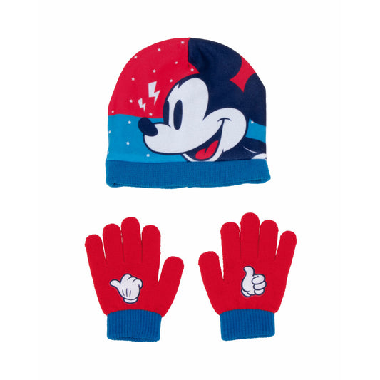 Bonnet et gants Mickey Mouse Happy smiles Bleu Rouge
