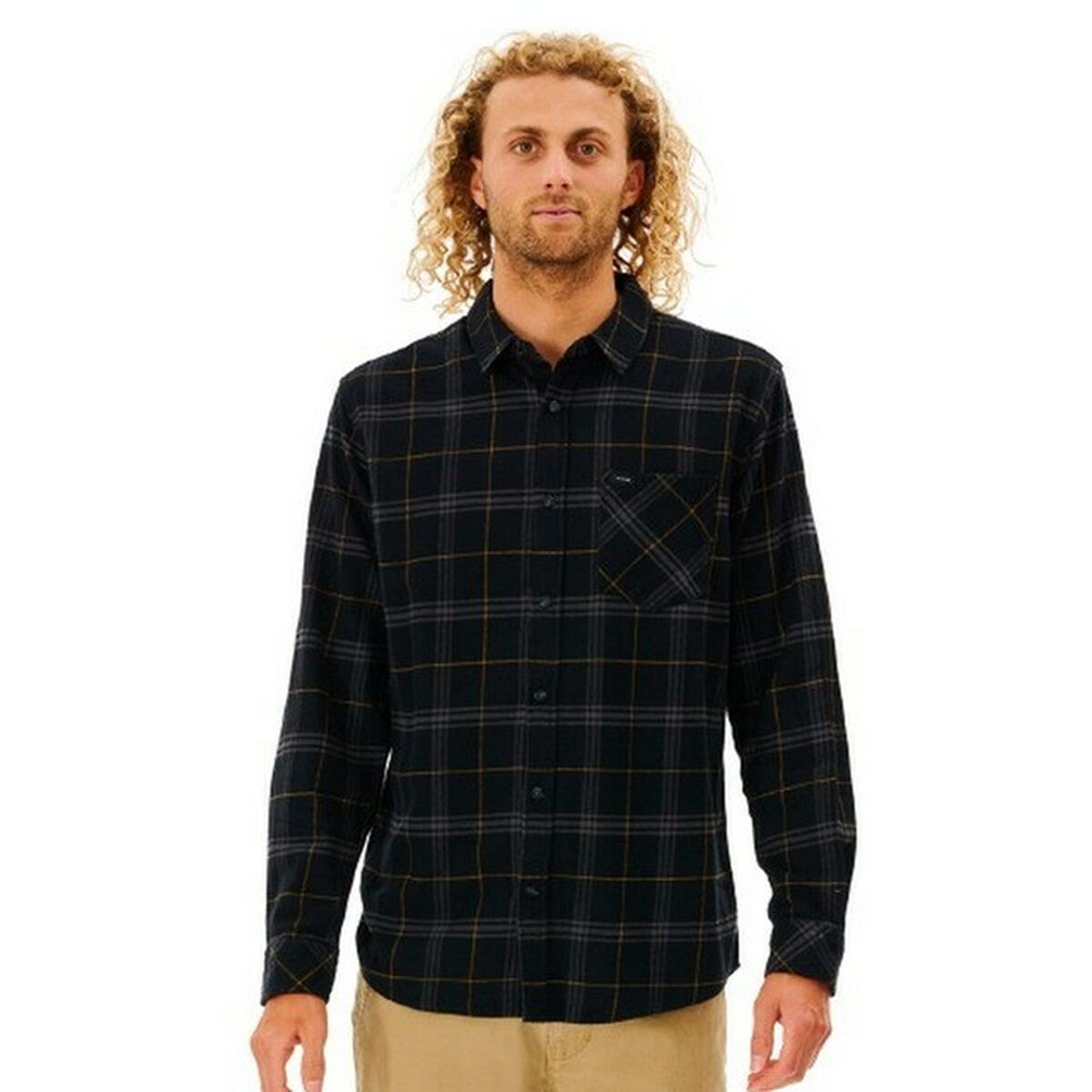 Herren Langarm-Hemd Rip Curl Checked in Flannel Franela Schwarz