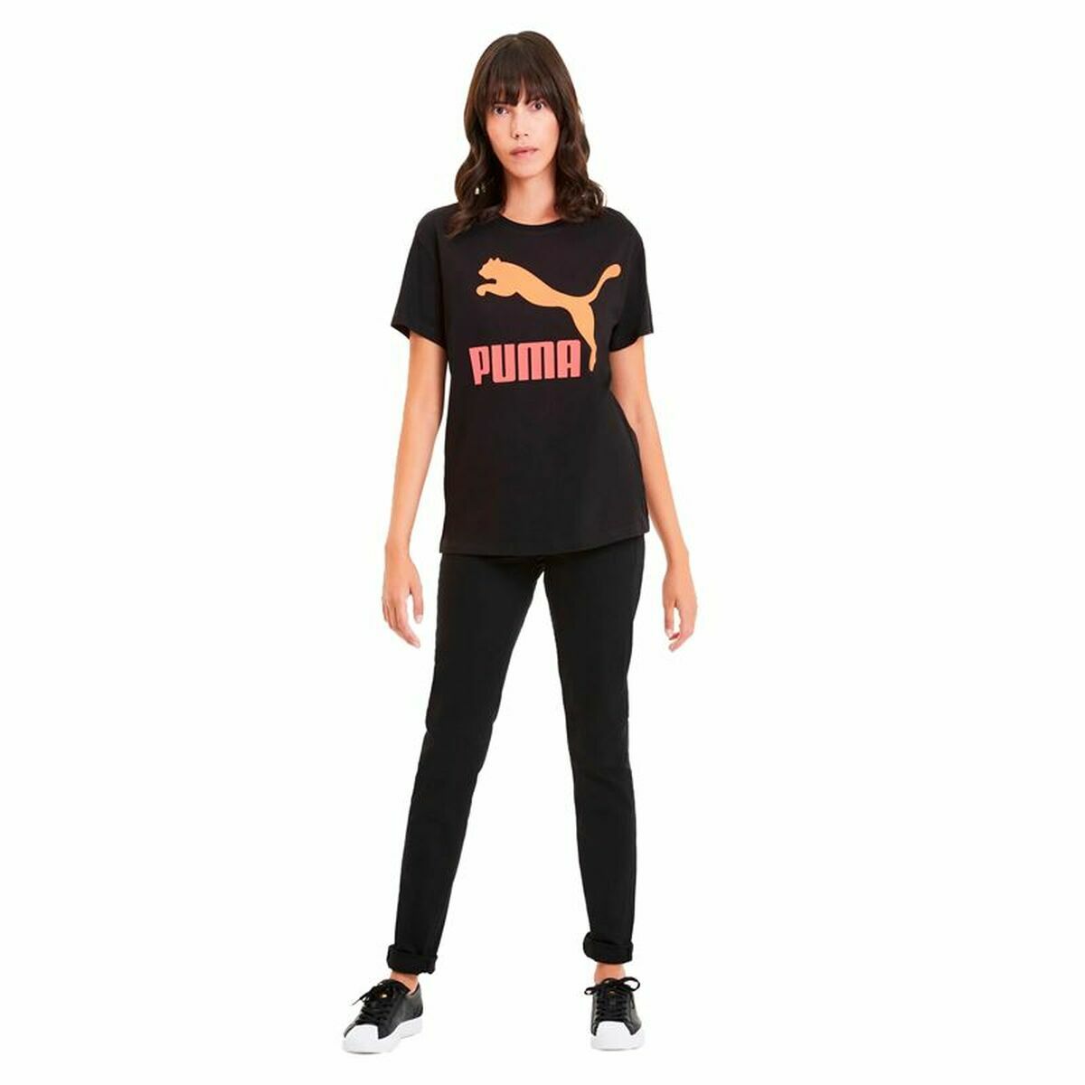 Damen Kurzarm-T-Shirt Puma Classics Logo Tee Schwarz