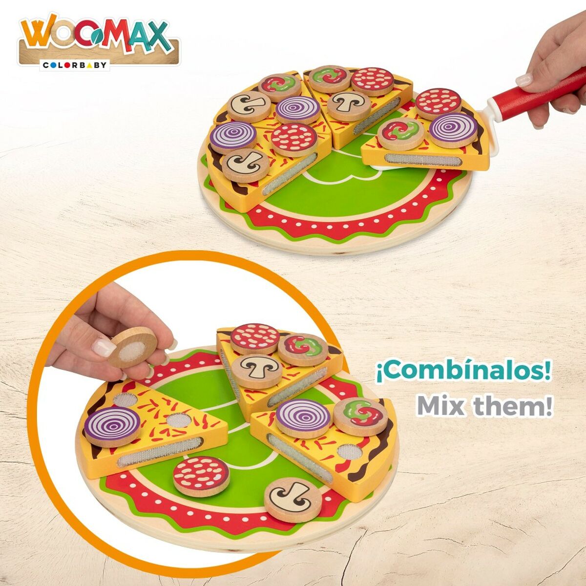 Spiel aus Holz Woomax Pizza 27 Stücke (6 Stück)