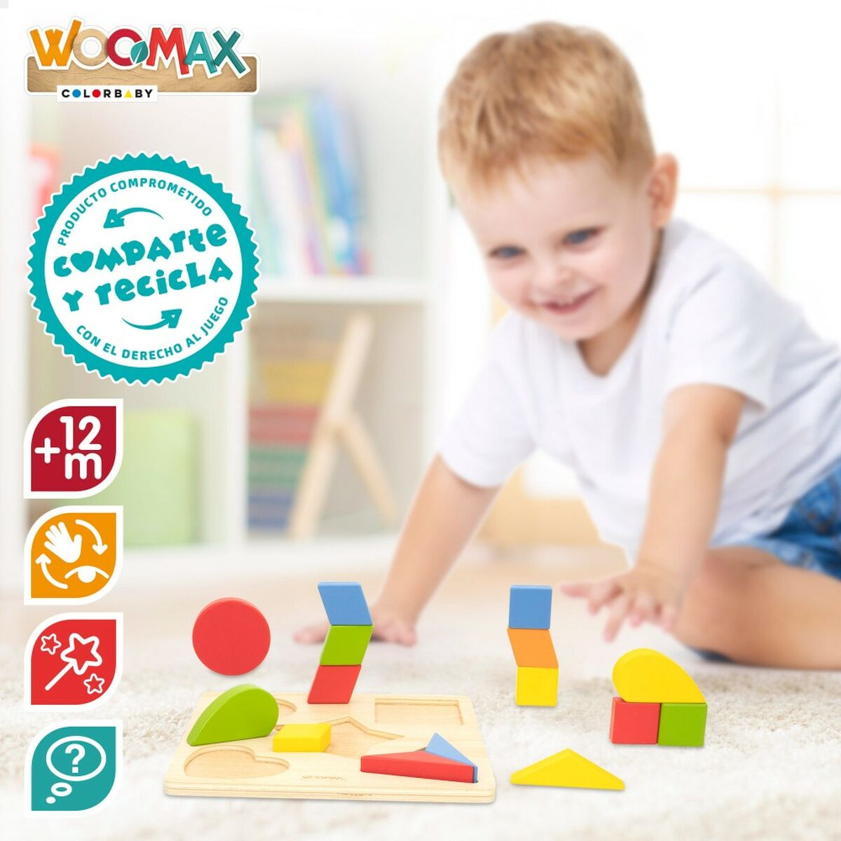 Puzzle Enfant En Bois Woomax Formes 13,5 X 7,5 X 13 Cm (6 Unités
