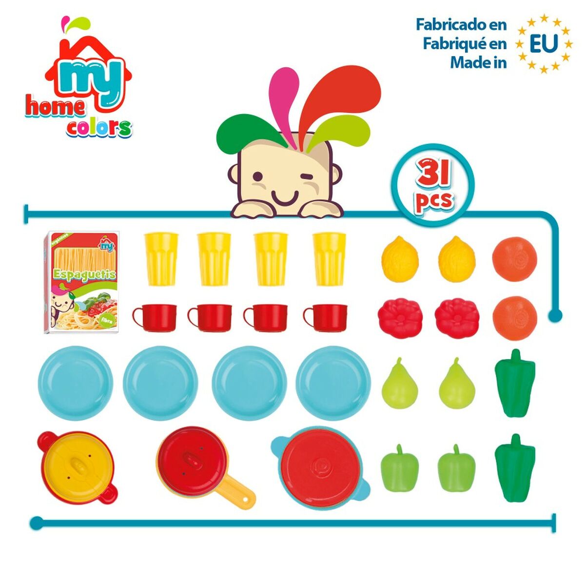 Set de jouets alimentaires Colorbaby Linge et ustensiles de cuisine 31 Pièces (6 Unités)