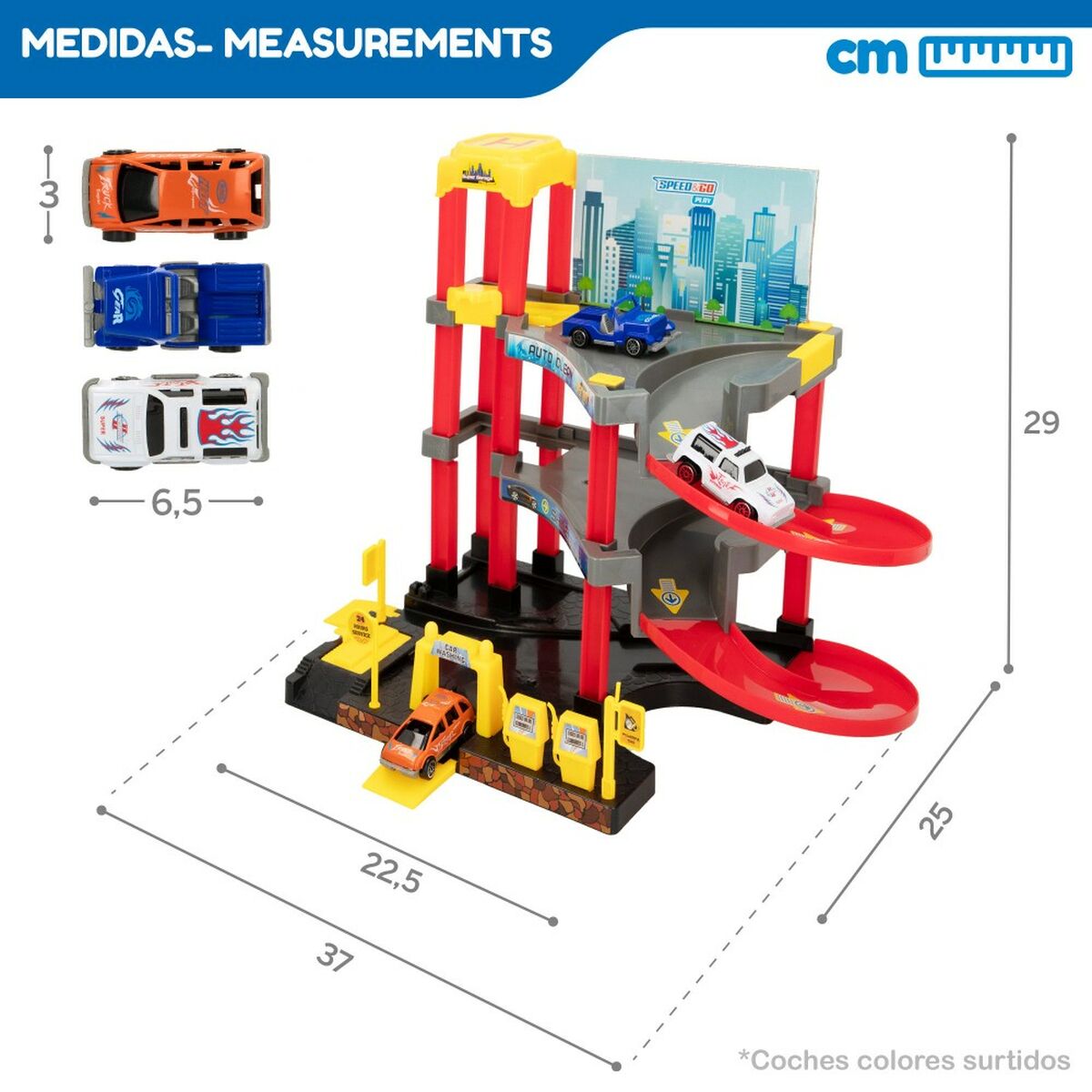 Car park with Cars Speed & Go 37 x 29 x 25 cm (4 Units)